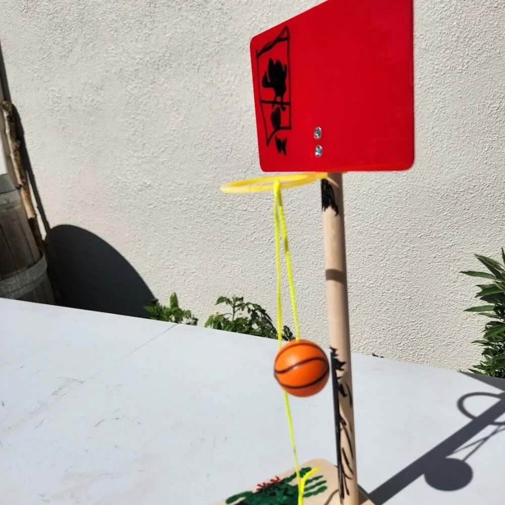 Handmade Wooden Tabletop Basketball Game Party Game Boardgame with Hand Drawn Ar